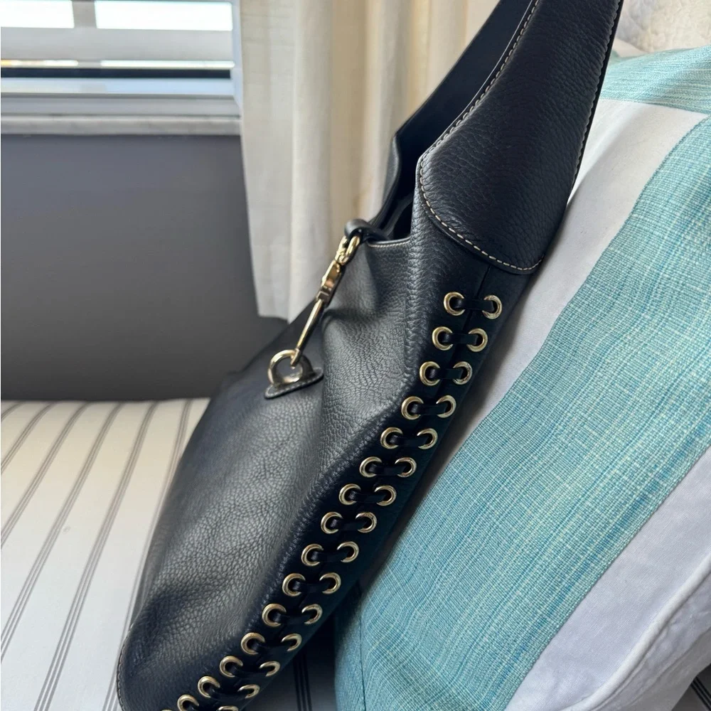 Dooney & Bourke Black Pebbled Leather Hobo with Silver Hardware